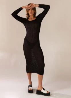 Love Ride Crochet Maxi Dress - Black -Oofos shop 4021a00ca7594f678d4dcfbb2d6fb6a8