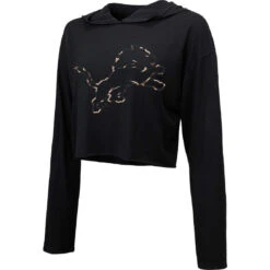 Majestic Threads Women's Threads Black Detroit Lions Leopard Cropped Pullover Hoodie -Oofos shop DSCO1144829615 1007 ALT2
