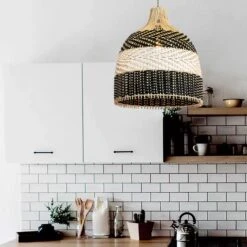 Ava 1-Light Rattan Black&White Pendant Design Pendant Light With Rattan Shade -Oofos shop M00196648026080 3727896695