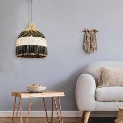 Ava 1-Light Rattan Black&White Pendant Design Pendant Light With Rattan Shade -Oofos shop M00196648026080 831484516