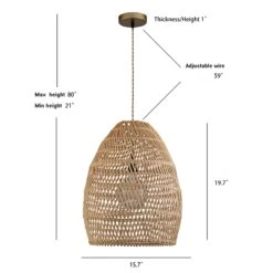 Veremund 1-Light Brown Pendant Design Pendant Light With Rattan Shade -Oofos shop M00196648026349 1976373782