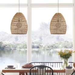 Veremund 1-Light Brown Pendant Design Pendant Light With Rattan Shade -Oofos shop M00196648026349 58535557