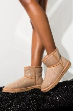 AZALEA WANG ALL NIGHT LONG RHINESTONE MINI ANKLE BOOTIES