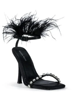 AZALEA WANG CONFETTI FEATHER STILETTO SANDAL IN BLACK -Oofos shop azalea wang confetti feather stiletto sandal in black black 3 3