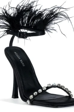 AZALEA WANG CONFETTI FEATHER STILETTO SANDAL IN BLACK -Oofos shop azalea wang confetti feather stiletto sandal in black black 4 4