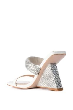 AZALEA WANG GRAHAM PATENT WEDGE EMBELLISHED SANDAL IN WHITE -Oofos shop azalea wang graham patent wedge embellished sandal in white white 4 4