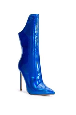 AZALEA WANG HALO HOLOGRAPHIC STILETTO BOOTIE IN BLUE -Oofos shop azalea wang halo holographic stiletto bootie in blue blue 3 3
