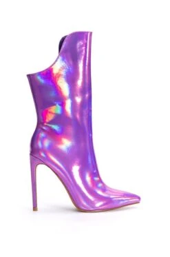 AZALEA WANG HALO HOLOGRAPHIC STILETTO BOOTIE IN PURPLE -Oofos shop azalea wang halo holographic stiletto bootie in purple purple 2 2