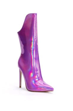 AZALEA WANG HALO HOLOGRAPHIC STILETTO BOOTIE IN PURPLE -Oofos shop azalea wang halo holographic stiletto bootie in purple purple 3 3