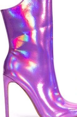 AZALEA WANG HALO HOLOGRAPHIC STILETTO BOOTIE IN PURPLE -Oofos shop azalea wang halo holographic stiletto bootie in purple purple 5 5