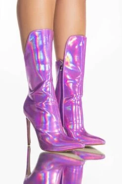 AZALEA WANG HALO HOLOGRAPHIC STILETTO BOOTIE IN PURPLE -Oofos shop azalea wang halo sexy bootie in purple purple 3 3