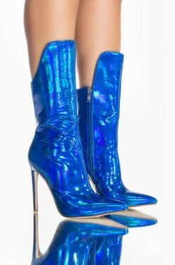AZALEA WANG HALO HOLOGRAPHIC STILETTO BOOTIE IN BLUE -Oofos shop azalea wang halo sexy stiletto bootie in blue blue 3 3