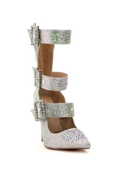 AZALEA WANG JENNA BELTED RHINESTONE EMBELLISHED PUMP IN SILVER -Oofos shop azalea wang jenna belted rhinestone embellished pump in silver silver 3 3