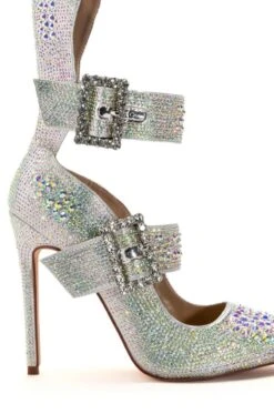 AZALEA WANG JENNA BELTED RHINESTONE EMBELLISHED PUMP IN SILVER -Oofos shop azalea wang jenna belted rhinestone embellished pump in silver silver 5 5