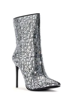 AZALEA WANG LIVELY RHINESTONE BOOTIE IN SILVER -Oofos shop azalea wang lively rhinestone bootie in silver silver 3 3