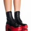 AZALEA WANG LUST LACE UP FLATFORM BOOTIE IN RED -Oofos shop azalea wang lust lace up flatform bootie in red red 2 2