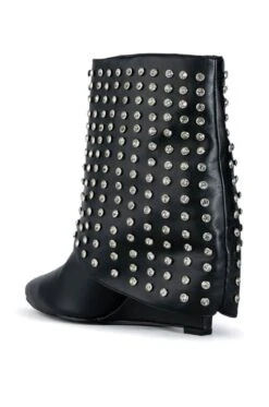 AZALEA WANG MARINA RHINESTONE STUDDED FOLD OVER WEDGE BOOTIE IN BLACK -Oofos shop azalea wang marina rhinestone studded fold over wedge bootie in black black 4 4