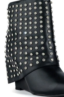 AZALEA WANG MARINA RHINESTONE STUDDED FOLD OVER WEDGE BOOTIE IN BLACK -Oofos shop azalea wang marina rhinestone studded fold over wedge bootie in black black 5 5