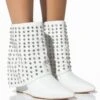 AZALEA WANG MARINA RHINESTONE STUDDED FOLD OVER WEDGE BOOTIE IN WHITE -Oofos shop azalea wang marina rhinestone studded fold over wedge bootie in white white 1 1
