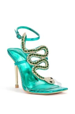 AZALEA WANG RHINESTONE COBRA STILETTO SANDAL IN GREEN -Oofos shop azalea wang rhinestone cobra stiletto sandal in green green 3 3