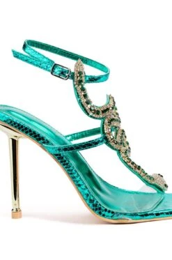 AZALEA WANG RHINESTONE COBRA STILETTO SANDAL IN GREEN -Oofos shop azalea wang rhinestone cobra stiletto sandal in green green 5 5