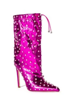 AZALEA WANG RUN THIS TOWN EMBELLISHED METALLIC BOOTIE IN FUCHSIA -Oofos shop azalea wang run this town embellished metallic bootie in fuchsia fuchsia 5 5