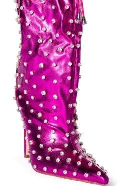 AZALEA WANG RUN THIS TOWN EMBELLISHED METALLIC BOOTIE IN FUCHSIA -Oofos shop azalea wang run this town embellished metallic bootie in fuchsia fuchsia 7 7