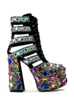 AZALEA WANG STOMP EMBELLISHED LACE UP BOOTIE IN MULTI -Oofos shop azalea wang stomp embellished lace up bootie in multi multi 2 2