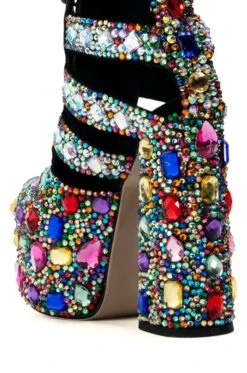 AZALEA WANG STOMP EMBELLISHED LACE UP BOOTIE IN MULTI -Oofos shop azalea wang stomp embellished lace up bootie in multi multi 5 5