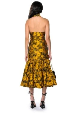 CHA CHA BROCADE HALTER NECK MIDI DRESS -Oofos shop cha cha brocade halter neck midi dress yellow multi 4 4