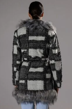 FAUX FUR WOOL MIX COAT -Oofos shop faux fur wool mix coat charcoal grey 5 5