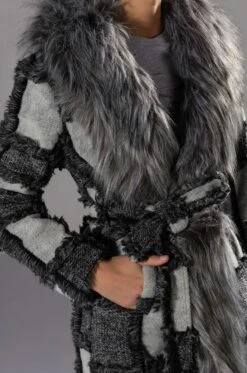 FAUX FUR WOOL MIX COAT -Oofos shop faux fur wool mix coat charcoal grey 6 6
