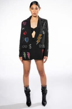FLASHING LIGHTS RHINESTONE EMBELLISHED BLAZER -Oofos shop flashing lights embellished blazer black multi 10 10