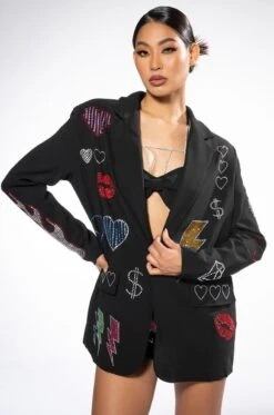 FLASHING LIGHTS RHINESTONE EMBELLISHED BLAZER
