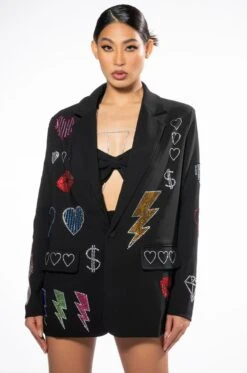 FLASHING LIGHTS RHINESTONE EMBELLISHED BLAZER -Oofos shop flashing lights embellished blazer black multi 5 5