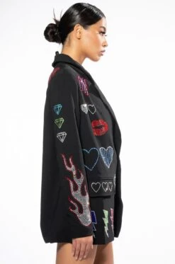 FLASHING LIGHTS RHINESTONE EMBELLISHED BLAZER -Oofos shop flashing lights embellished blazer black multi 7 7