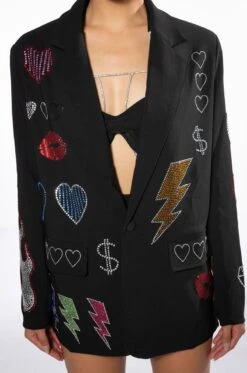 FLASHING LIGHTS RHINESTONE EMBELLISHED BLAZER -Oofos shop flashing lights embellished blazer black multi 9 9