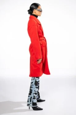 HAPPY HOUR WOOL LIKE TRENCH COAT IN RED -Oofos shop happy hour wool like trench coat in red red 4 4