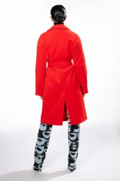 HAPPY HOUR WOOL LIKE TRENCH COAT IN RED -Oofos shop happy hour wool like trench coat in red red 5 5