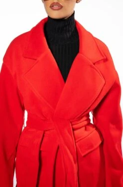 HAPPY HOUR WOOL LIKE TRENCH COAT IN RED -Oofos shop happy hour wool like trench coat in red red 6 6