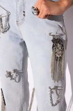 HOUDINI EMBELLISHED WIDE LEG JEAN -Oofos shop houdini embellished wide leg jean light blue 14 14