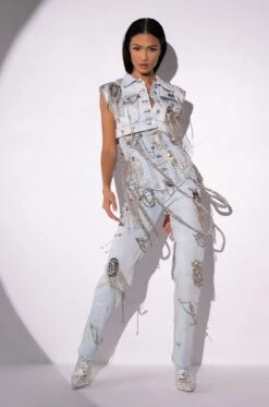 HOUDINI EMBELLISHED WIDE LEG JEAN -Oofos shop houdini embellished wide leg jean light blue 7 7