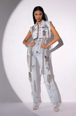 HOUDINI EMBELLISHED WIDE LEG JEAN -Oofos shop houdini embellished wide leg jean light blue 9 9