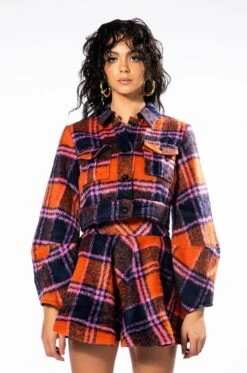 HOW DEEP IS YOUR LOVE FUZZY CROP SHACKET -Oofos shop how deep is your love fuzzy crop shacket orange multi 4 4