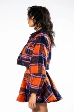 HOW DEEP IS YOUR LOVE FUZZY CROP SHACKET -Oofos shop how deep is your love fuzzy crop shacket orange multi 5 5