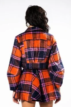 HOW DEEP IS YOUR LOVE FUZZY CROP SHACKET -Oofos shop how deep is your love fuzzy crop shacket orange multi 6 6