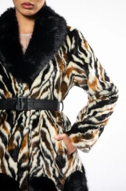 LUXE ZEBRA FAUX FUR COAT -Oofos shop luxe zebra fur multi 10 10