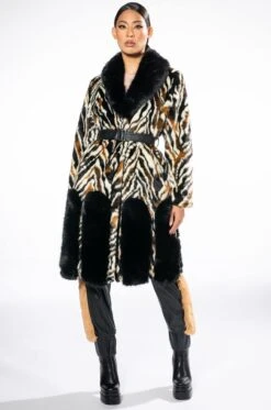 LUXE ZEBRA FAUX FUR COAT -Oofos shop luxe zebra fur multi 11 11