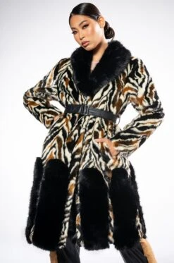 LUXE ZEBRA FAUX FUR COAT