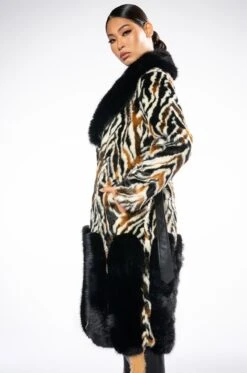LUXE ZEBRA FAUX FUR COAT -Oofos shop luxe zebra fur multi 3 3